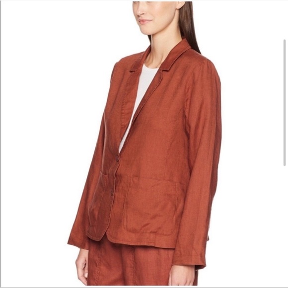 Eileen Fisher Women's Organic Linen Blazer Jacket Rust Orange - Picture 2 of 9